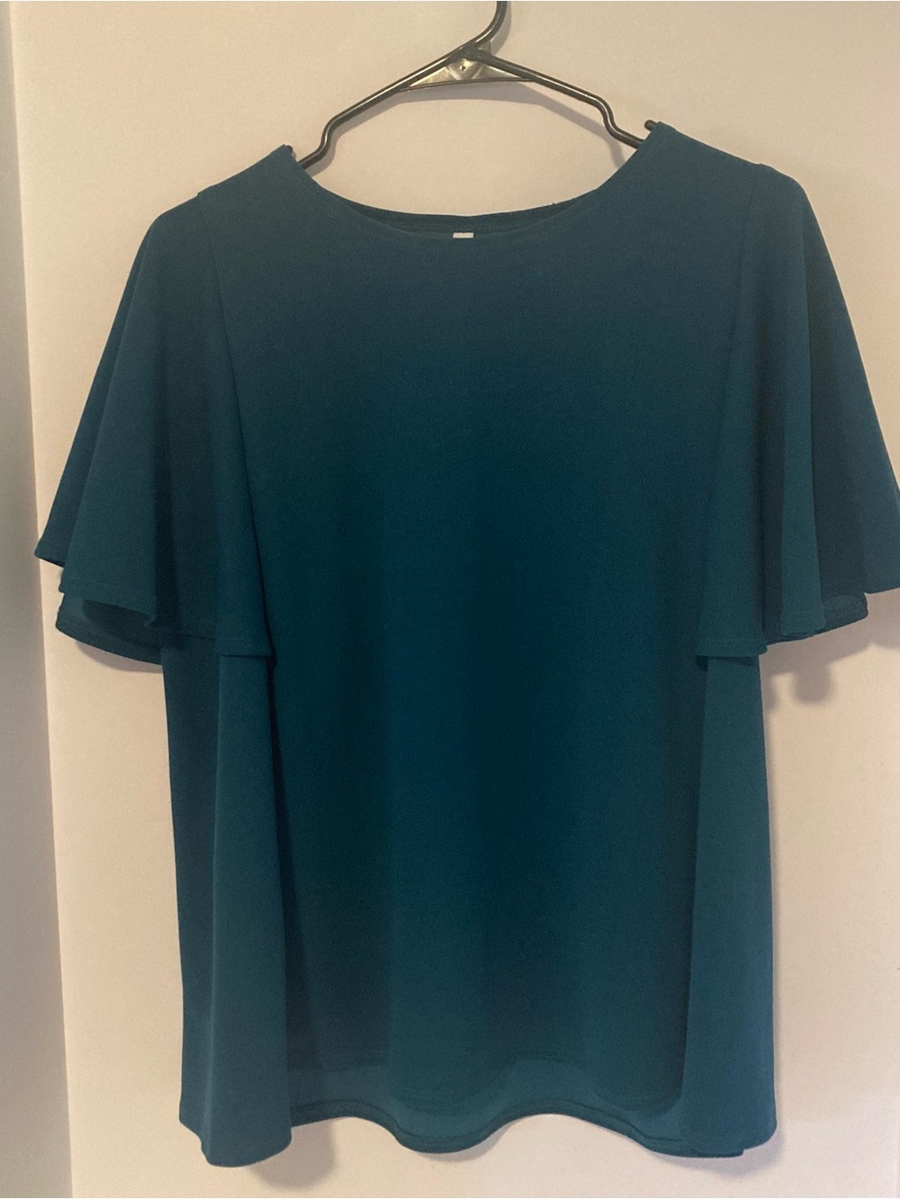 NWOT 2Hearts Flutter Sleeve Dark Teal Blouse - size Large